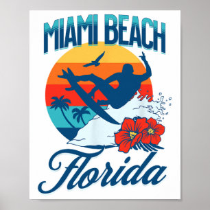 Affiche Miami Floride Plage Surf Été Vacances Vintage F