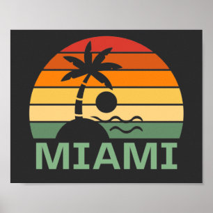 Affiche Miami Floride Vintage Palm Trees Summer Beach