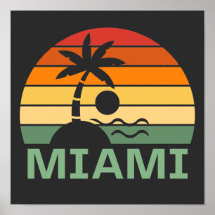 Affiche Miami Floride Vintage Palm Trees Summer Beach