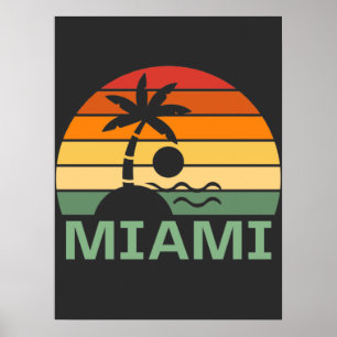 Affiche Miami Floride Vintage Palm Trees Summer Beach