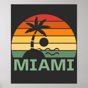 Affiche Miami Floride Vintage Palm Trees Summer Beach