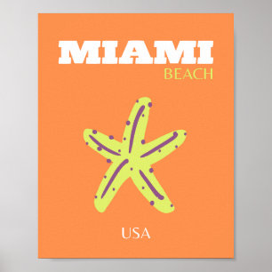 Affiche Miami, Miami Beach, Floride, Preppy, Orange