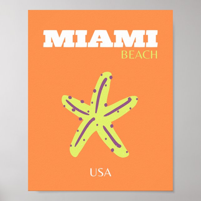 Affiche Miami, Miami Beach, Floride, Preppy, Orange (Devant)