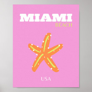 Affiche Miami, Miami Beach, Floride, Preppy, Rose, Orange