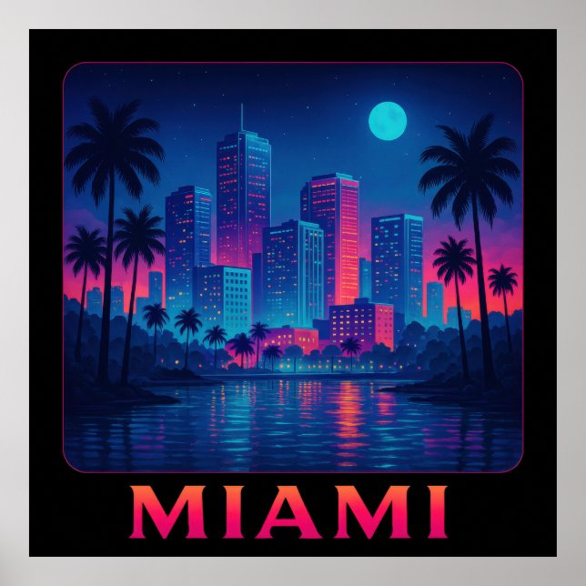 Affiche Miami Moonrise - Skyline Néon (Devant)