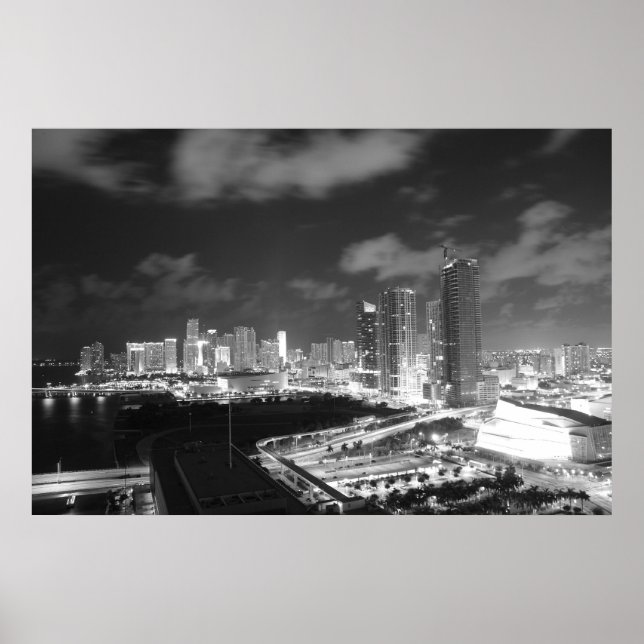 Affiche Miami par nuit en noir et blanc (Devant)