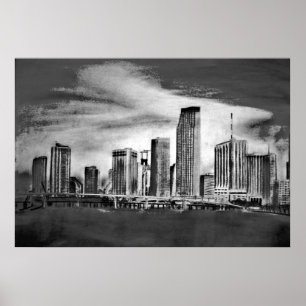 Affiche Miami Skyline Charbon