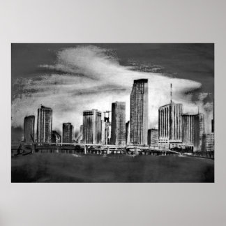 Affiche Miami Skyline Charbon