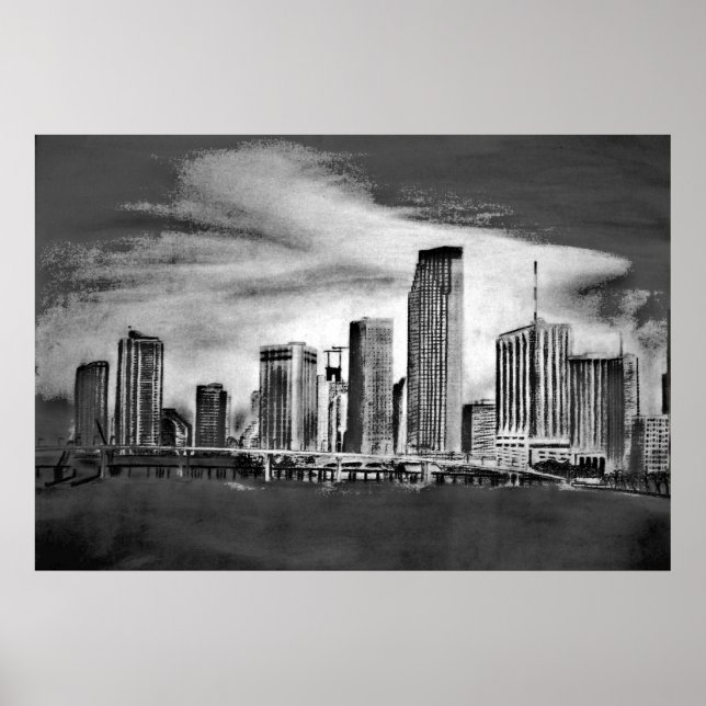Affiche Miami Skyline Charbon (Devant)