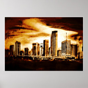 Affiche Miami Skyline Charbon