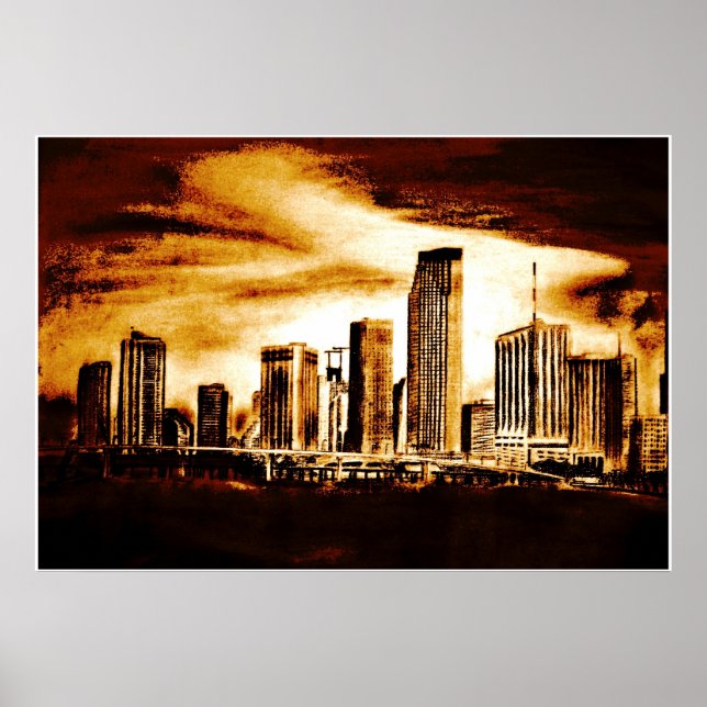 Affiche Miami Skyline Charbon (Devant)