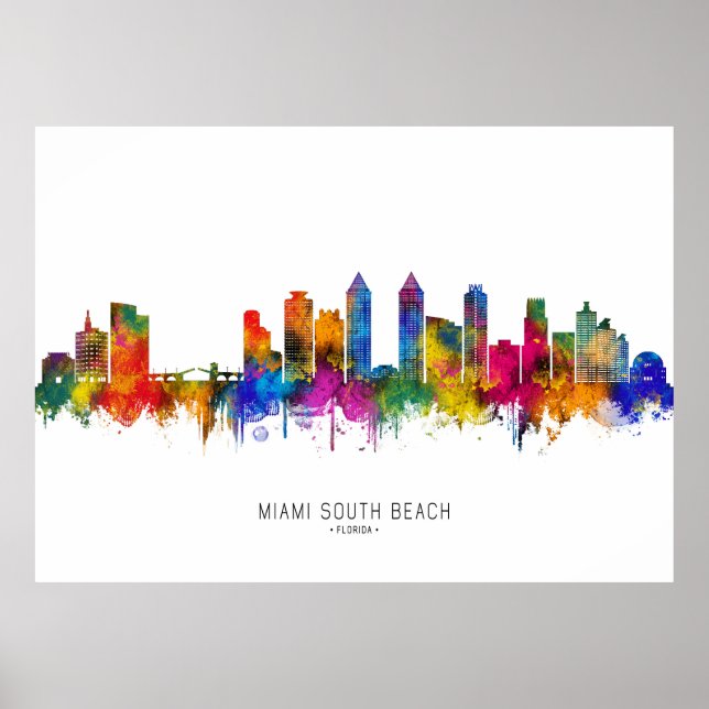 Affiche Miami South Beach Florida Skyline (Devant)