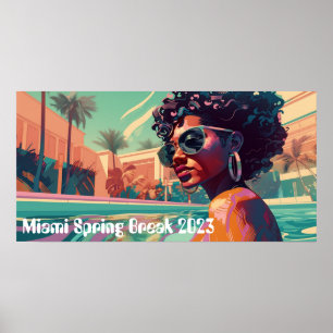 Affiche Miami Spring Break Black Woman in Pool Peinture
