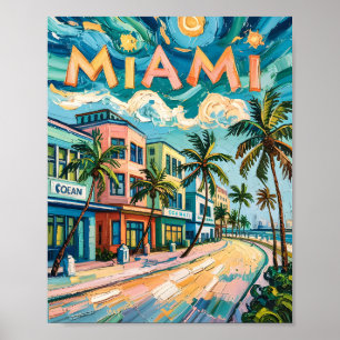 Affiche Miami's Ocean Drive Art in Van Gogh's Style Travel