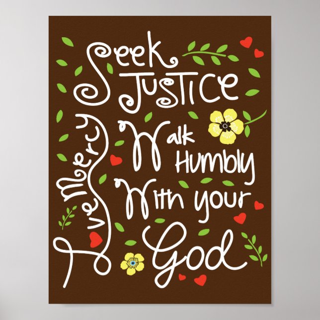 Affiche Micah 6 8 Chercher Justice Amour Mercy Marcher Hum (Devant)