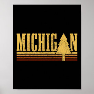Affiche Michigan Arbre Vintage Fierté de l'État Camping Ra