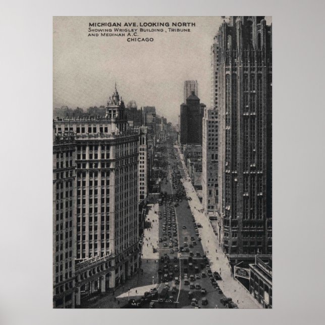 Affiche Michigan Ave, Chicago IL, Illinois Vintage (Devant)