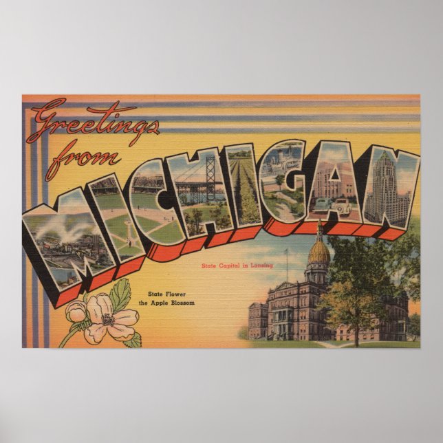Affiche Michigan (Capitale de l'État/Fleur) (Devant)