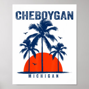 Affiche Michigan Cheboygan Océan Surf Surfboard