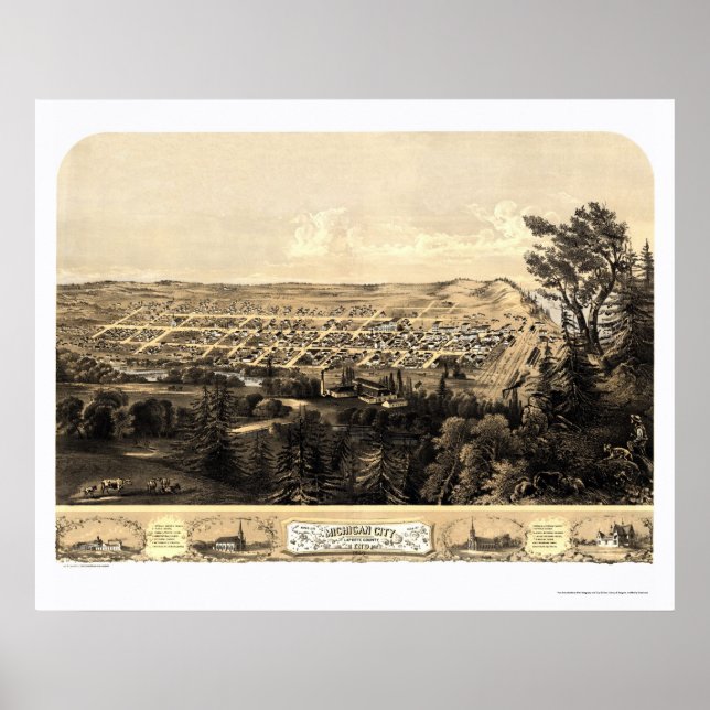 Affiche Michigan City, IN Panoramic Map - 1869a (Devant)
