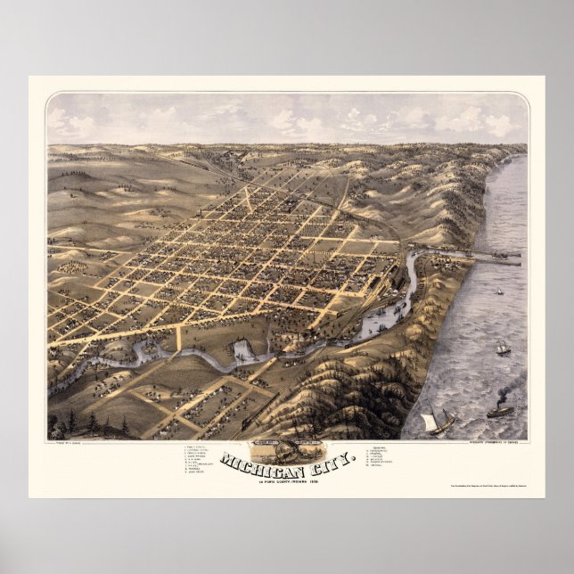 Affiche Michigan City, IN Panoramic Map - 1869b (Devant)