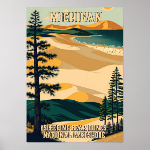 Affiche Michigan Dunes d'ours couchage National Lakeshore 