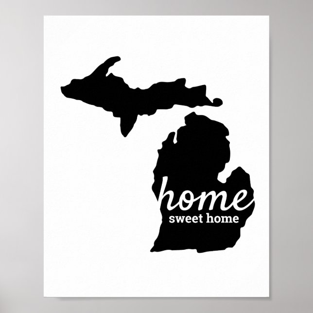 Affiche Michigan Home Sweet Home Black Silhouette (Devant)