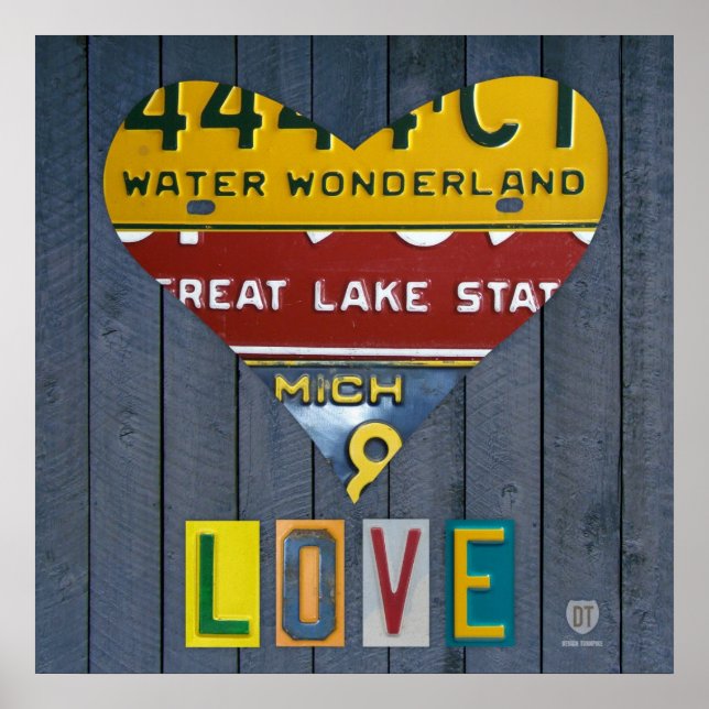 Affiche Michigan License Plate Love Heart Vintage Art (Devant)