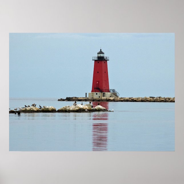 Affiche Michigan Manistique Red Lighthouse Photo (Devant)