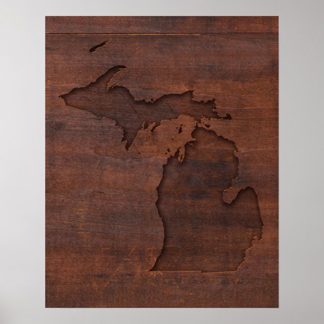 Affiche Michigan | Red Wood Carving (Devant)