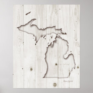 Affiche Michigan Silhouette   Bois blanc
