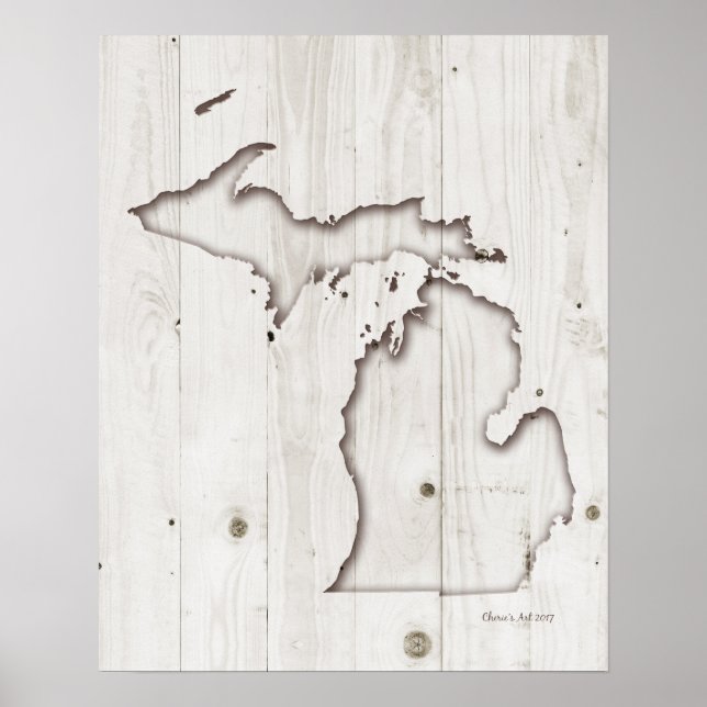 Affiche Michigan Silhouette | Bois blanc (Devant)