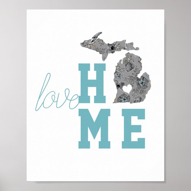 Affiche Michigan Silhouette State Love Home Typographie (Devant)