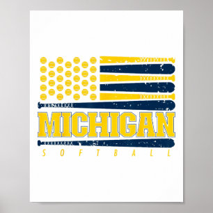 Affiche Michigan Softll Vintage Hommes Enfants Équipe Rétr