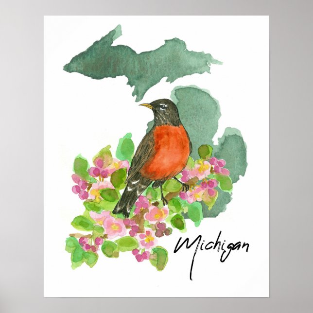 Affiche Michigan State American Robin Apple Blossom  (Devant)