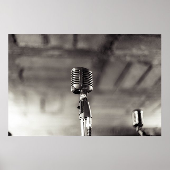 Affiche Microphone audiophile vintage noir et blanc (Devant)