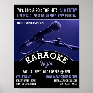 Affiche Microphone Bleu, Karaoke Evénement Publicité