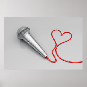 Affiche Microphone et coeur rouge