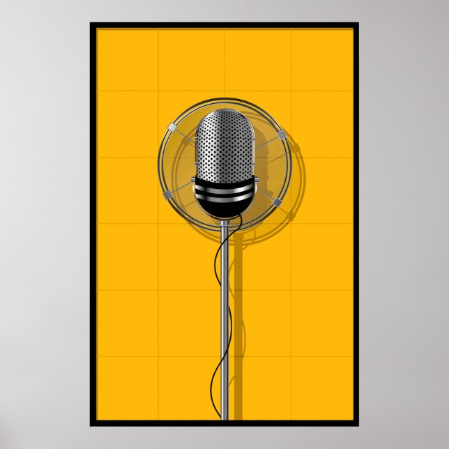 Affiche Microphone Rétro sur Fond Jaune Gras (Devant)