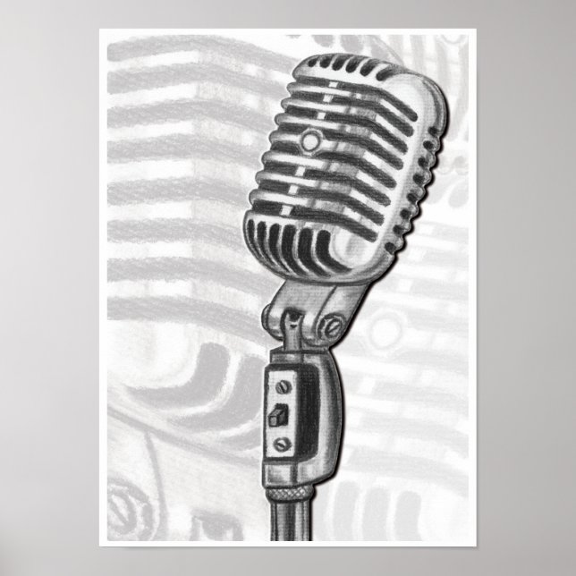Affiche Microphone vintage au charbon (Devant)