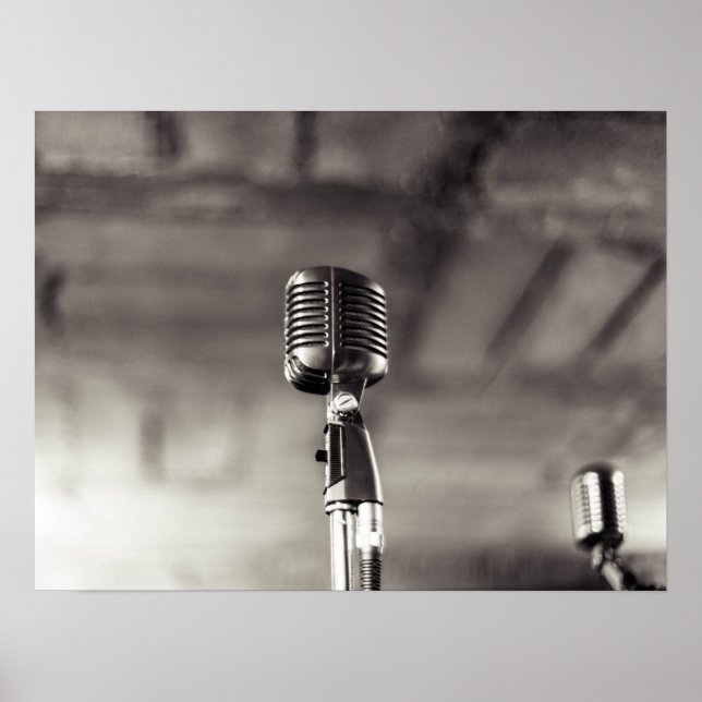 Affiche Microphone vintage noir et blanc (Devant)