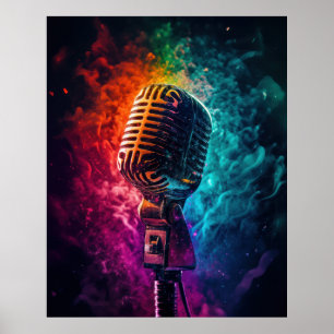 Affiche Microphone with exploding colors