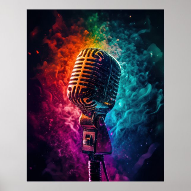Affiche Microphone with exploding colors  (Devant)