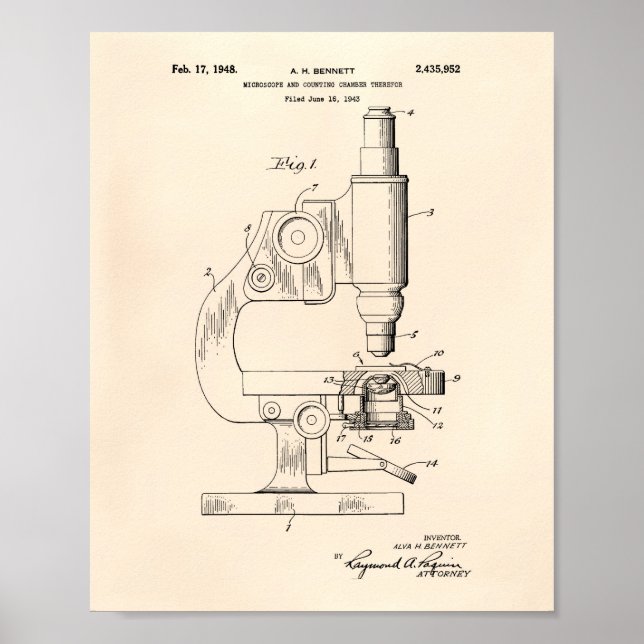 Affiche Microscope 1948 Brevet Art Vieux Poivre (Devant)