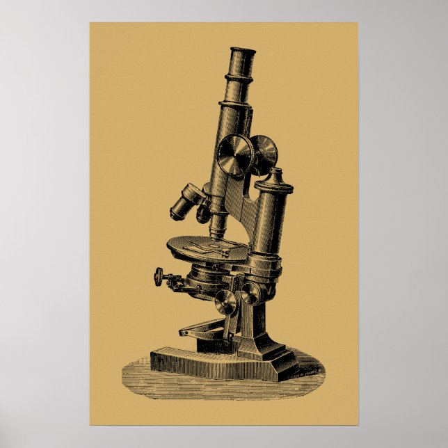 Affiche Microscope Antique 1892 "Steampunk" Art (Devant)