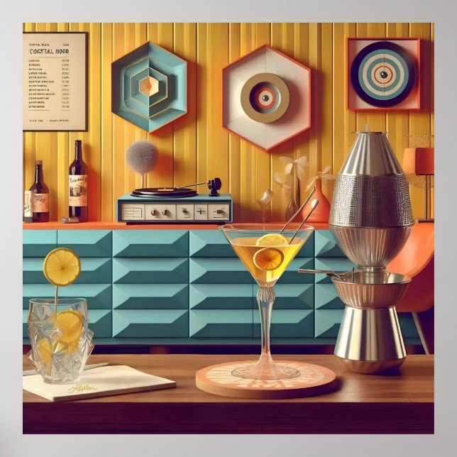 Affiche Mid Century Atomic Retro Futuristic Party Room (Devant)