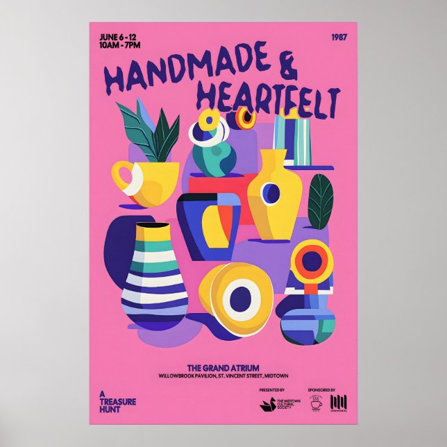 Affiche Mid-Century Ceramics Print Pink Abstract Vase Art (Devant)