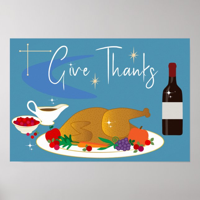 Affiche Mid Century Donner Merci Bon thanksgiving Rétro (Devant)