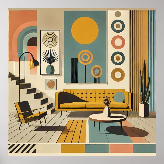 Affiche Mid Century Interior Design Desert Livingroom (Devant)