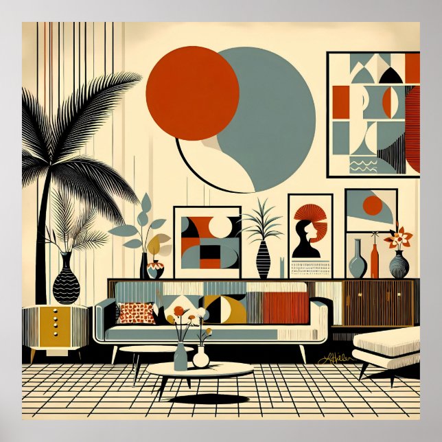 Affiche Mid Century Interior Design Eclipse Livingroom (Devant)